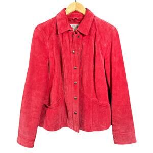 Coldwater Creek Leather Jacket Women’s M Coral Red Suede Snap Front Western Boho